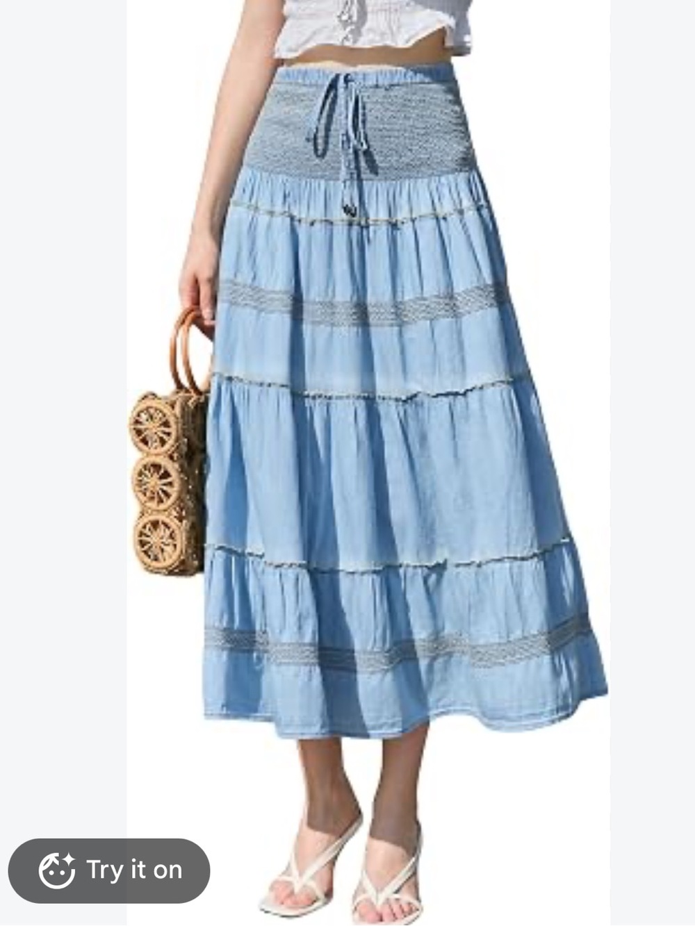 Light Blue Tiered Maxi Skirt with Smocked Waist